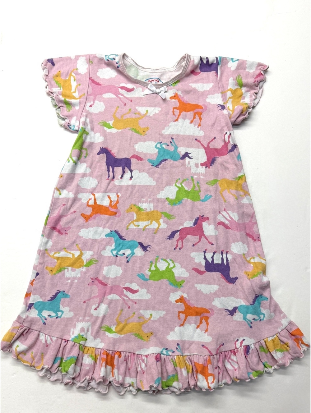 Sara's Prints Girls' Pink Rainbow Horse Print Nightgown Pajamas Size 8